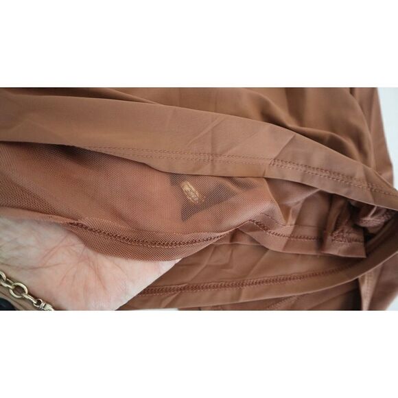 Urban Outfitters Women's Sz XS Cocoa Brown Lumiére Knit Faux Wrap Ruched Dress - Picture 6 of 8